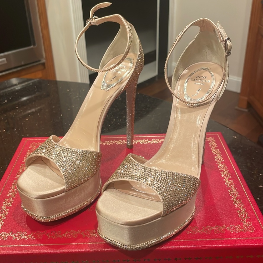 Rene Caovilla 130 MM Crystal Embellished Satin Platform Sandals